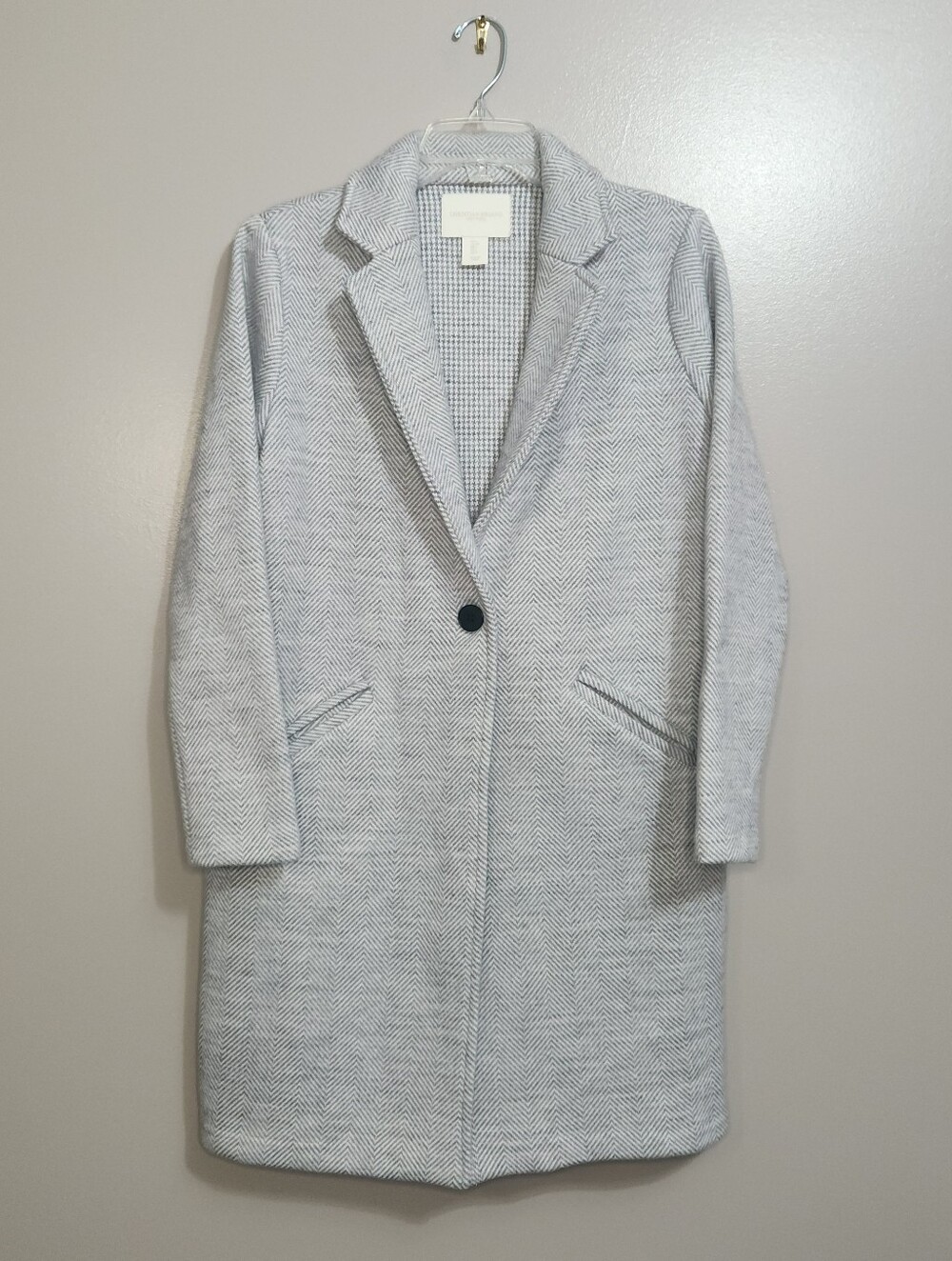 Christian Siriano Light Gray Herringbone Single-Button Coat Size Small